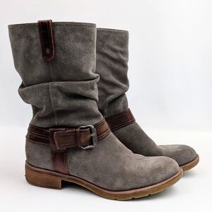 Sofft Bostyn Boots Suede & Leather Moto Harness Slouchy Western Gray Brown 8
